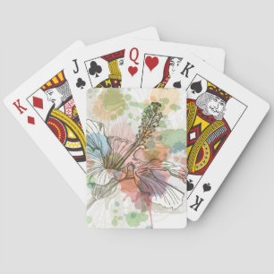 Baraja De Cartas Flor del hibisco y fondo de la acuarela