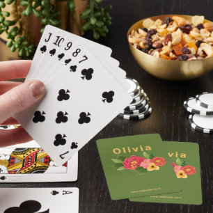 Baraja De Cartas Flor Ilustrada Verde con Nombre Personalizado