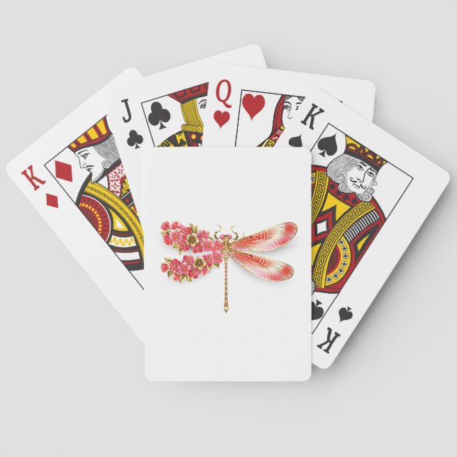 Baraja De Cartas Flor libélula con sakura de joyas (Reverso)