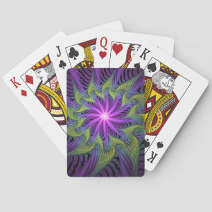 Baraja De Cartas Flor moderna abstracta fractal arte verde púrpura