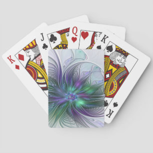 Baraja De Cartas Flor moderna abstracta fractal verde morado