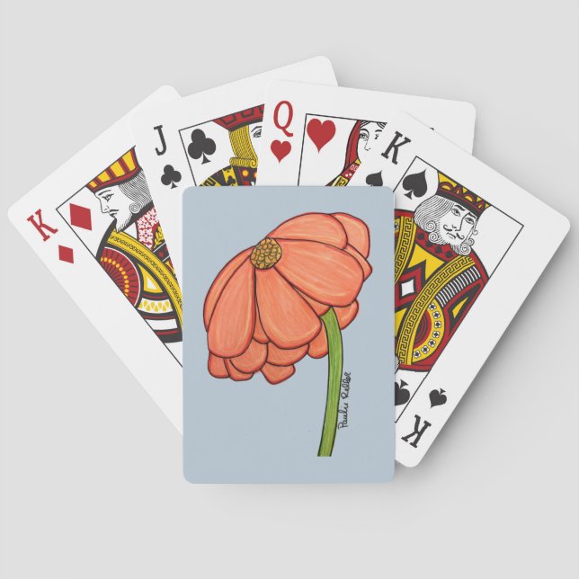 Baraja De Cartas Flor naranja con fondo azul (Reverso)