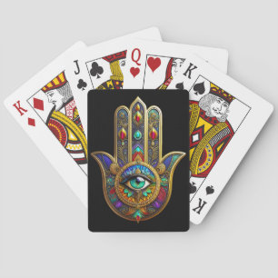 Baraja De Cartas Flor Pétalos Color Pavo Real Hamsa Verde Tercer Oj