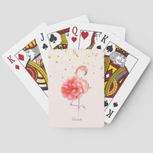 Baraja De Cartas Flor rosa de flamenco,Confetán de oro