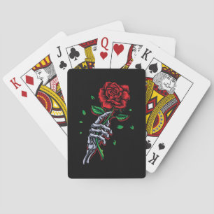 Baraja De Cartas Flor rosa roja de la mano del esqueleto