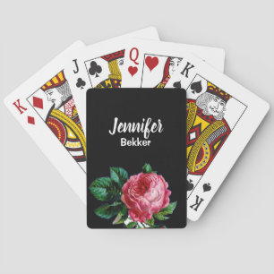 Baraja De Cartas Flor rosa vintage nombre personalizado negro