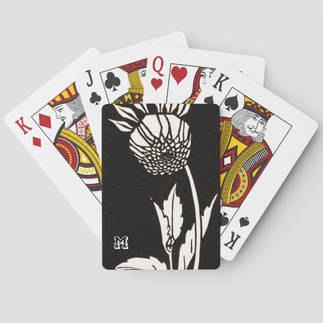 Baraja De Cartas Flor solar personalizada en blanco y negro (Reverso)