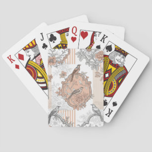 Baraja De Cartas Flor Vintage de Pájaro Toile Raya (3)