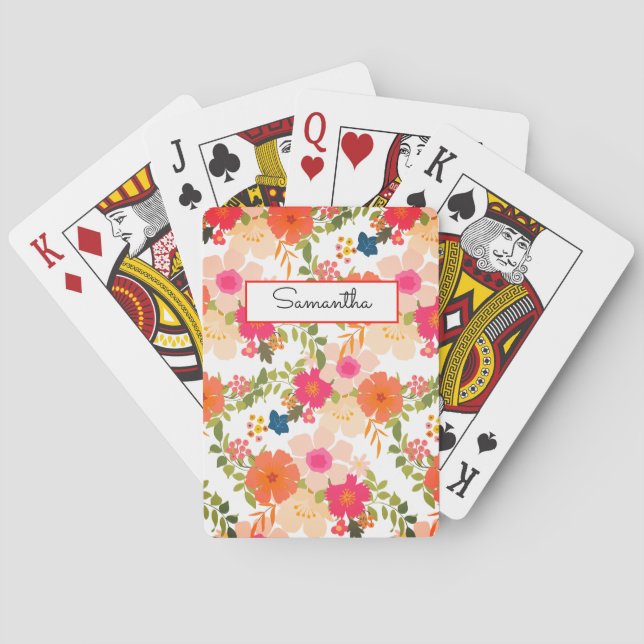 Baraja De Cartas Floral acuarela naranja (Reverso)
