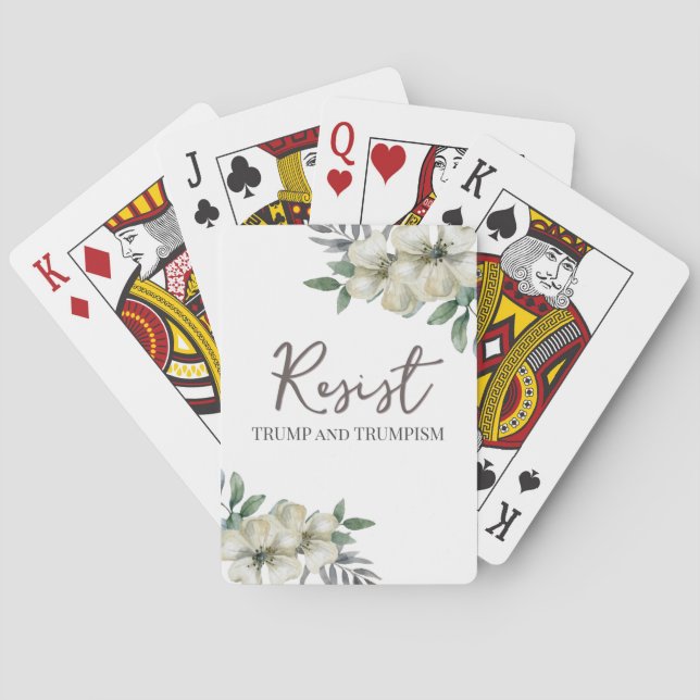 Baraja De Cartas Floral acuarela resiste la política (Reverso)