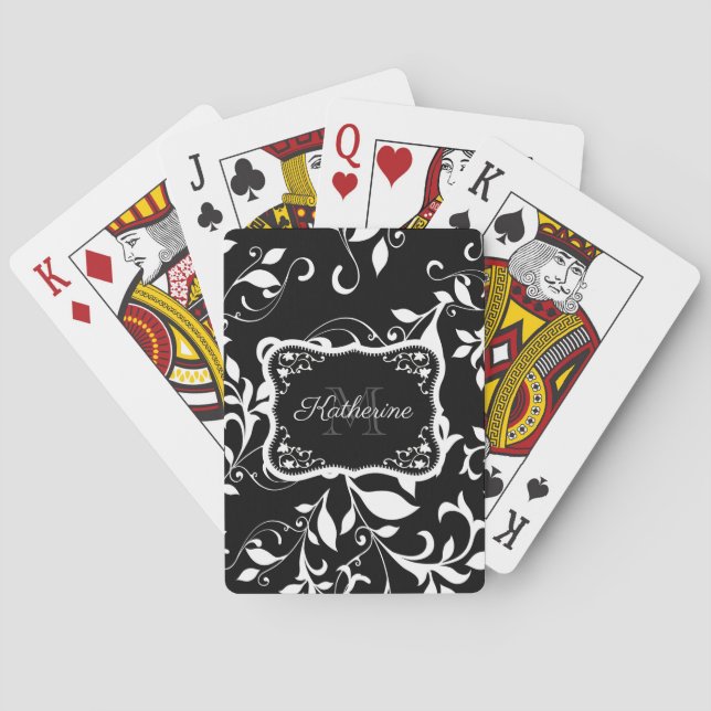 Baraja De Cartas Floral blanca y negra (Reverso)