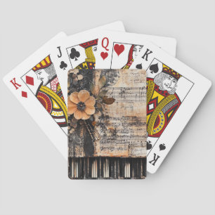 Baraja De Cartas Floral con claves de piano rústicas y hoja de músi