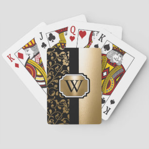 Baraja De Cartas Floral de cosecha negra y dorada