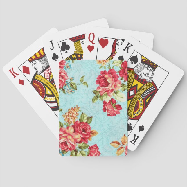 Baraja De Cartas Floral de rosa roja de cabaña (Reverso)