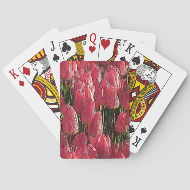 Baraja De Cartas Floral de tulipanes rosados (Reverso)
