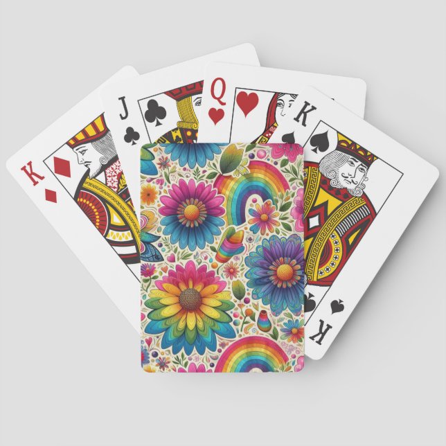 Baraja De Cartas Floral Hippie Arcoíris Retro (Reverso)