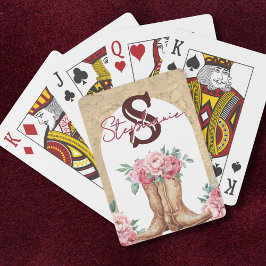 Baraja De Cartas Floral Monogramada de Vaquera Rosa Rústica