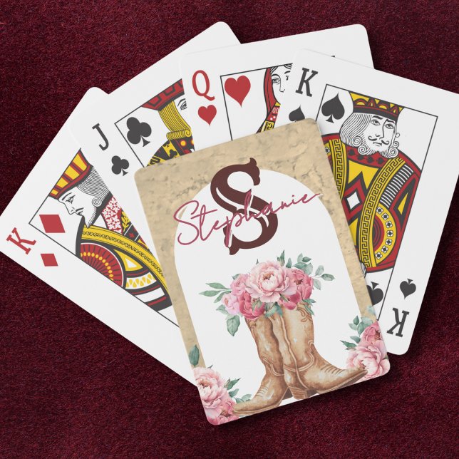 Baraja De Cartas Floral Monogramada de Vaquera Rosa Rústica (Subido por el creador)