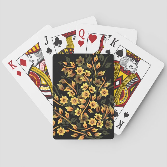 Baraja De Cartas Floral Negro Y Oro Elegante