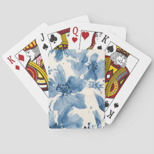 Baraja De Cartas Floral Pintado Botánico Caprichoso Aquarela Azul