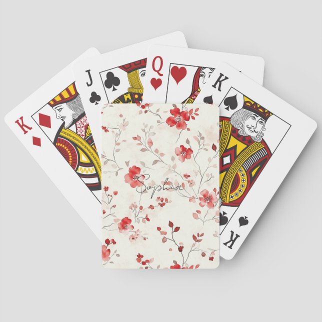 Baraja De Cartas Floral Rojo Crema   (Reverso)
