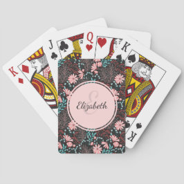 Baraja De Cartas Floral rosa y oscura Verde azulada personalizada