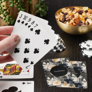 Baraja De Cartas Floral salvaje de leopardo negro crema