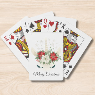 Baraja De Cartas Floral Unicorn Poinsettia Feliz Navidad