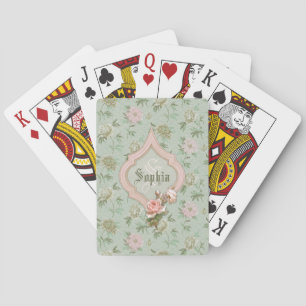 Baraja De Cartas Floral verde y rosa de Moda giratoria personalizad
