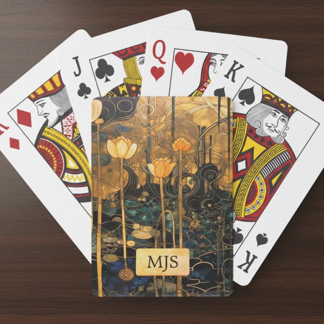 Baraja De Cartas Floral Vintage (elegant Art Nouveau floral poker playing cards with personalized monogram)