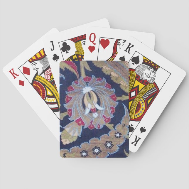 BARAJA DE CARTAS FLORALES ORIENTALES, FLORES DE DAMASCA AZUL VERDE 