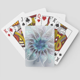 Baraja De Cartas Florecer Abstracto Moderno Floral Fractal Con Azul