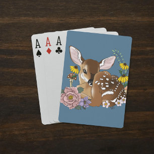 Baraja De Cartas Florecillas Lindas Ciervo Azul Ciervo Bebé Bosque