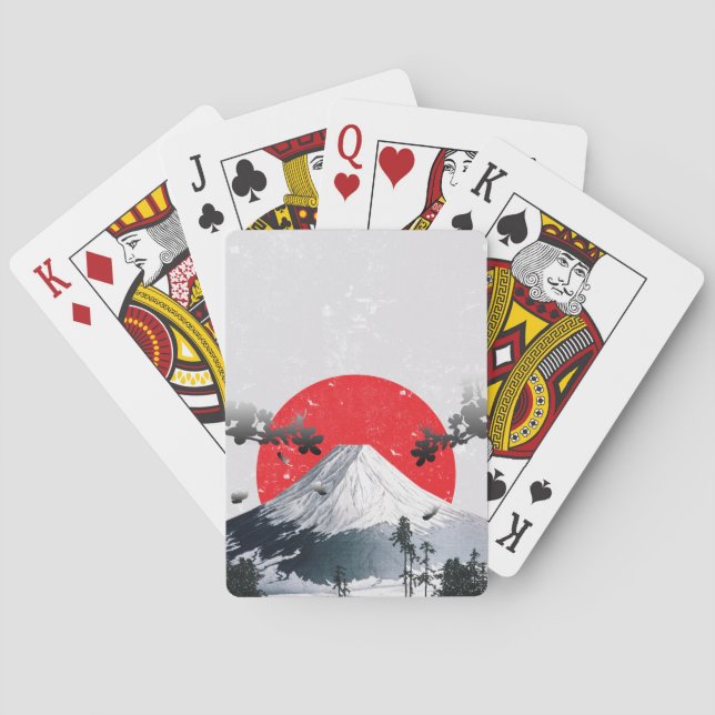 Baraja De Cartas Florecimiento de cerezos en el Fuji Japón (Reverso)