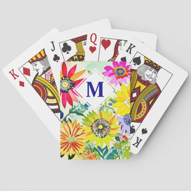 Baraja De Cartas Flores acuarelas monogramadas (Reverso)