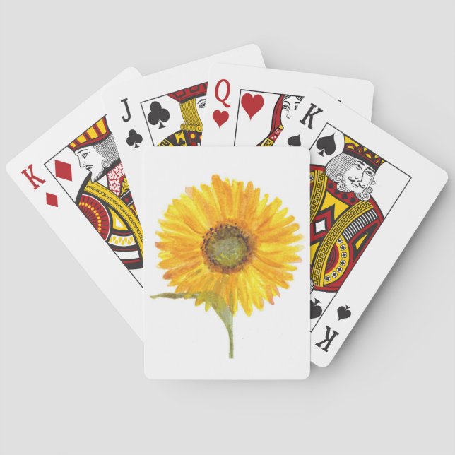 Baraja De Cartas Flores amarillas girasoles acuarela Rústica (Reverso)