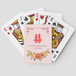 Baraja De Cartas Flores amarillas naranjas marco chino boda