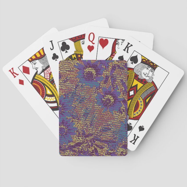 Baraja De Cartas Flores azules contra modelo del camuflaje de la (Reverso)