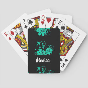 Baraja De Cartas Flores azules de burbuja en negro