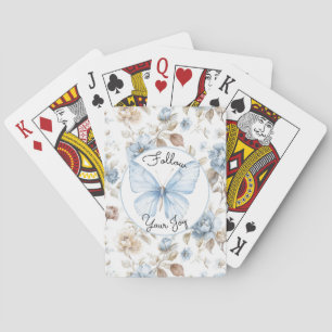 Baraja De Cartas Flores Azules Románticas Mariposa Hojas Marrones