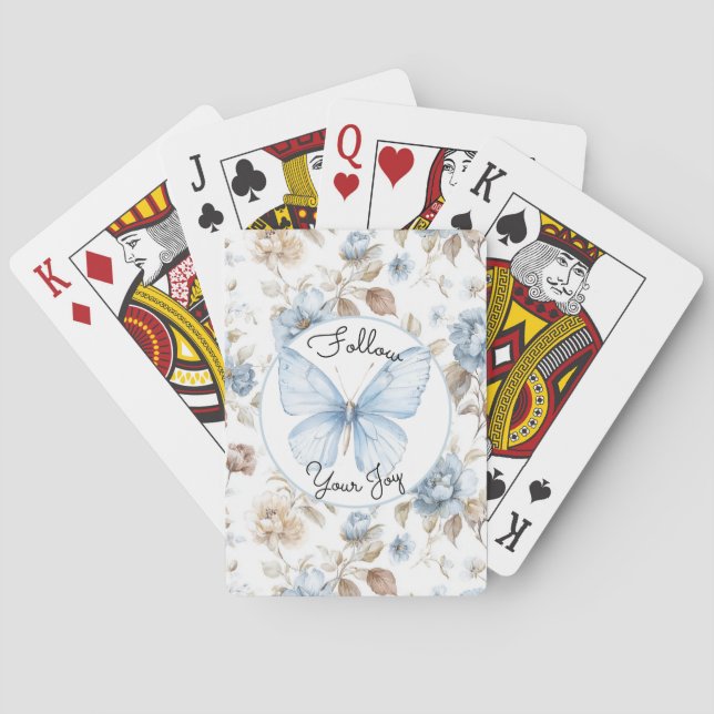 Baraja De Cartas Flores Azules Románticas Mariposa Hojas Marrones (Reverso)