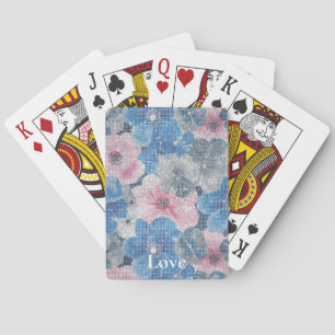 Baraja De Cartas Flores Azules Rosadas Brillan