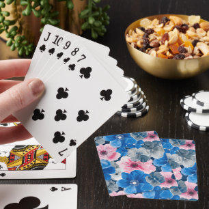 Baraja De Cartas Flores Azules Rosadas Elegantes