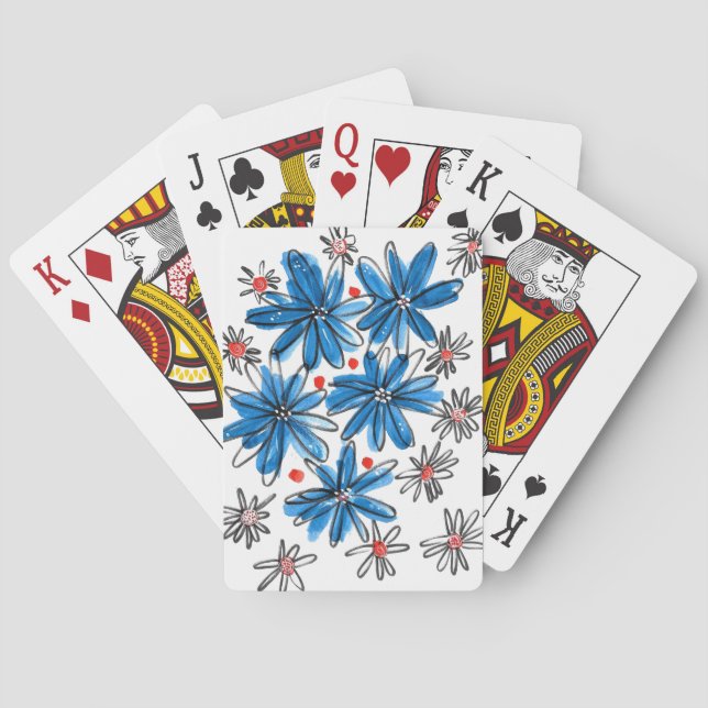Baraja De Cartas Flores azules y blancas singulares (Reverso)