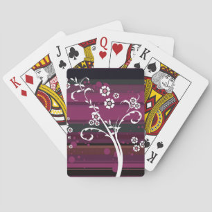Baraja De Cartas Flores blancas en franjas magenta