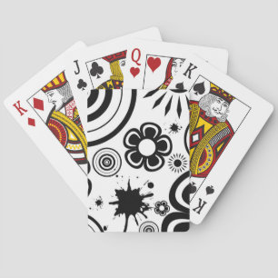 Baraja De Cartas Flores caprichosas en blanco y negro, círculos, sa