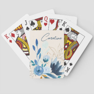 Baraja De Cartas Flores de acuarela azul modernas con nombre person