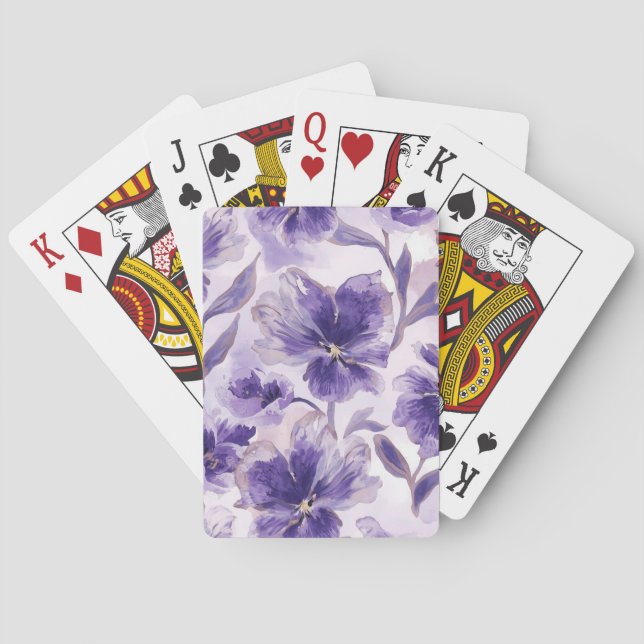 Baraja De Cartas Flores de Acuarela Violeta Pintadas (Reverso)
