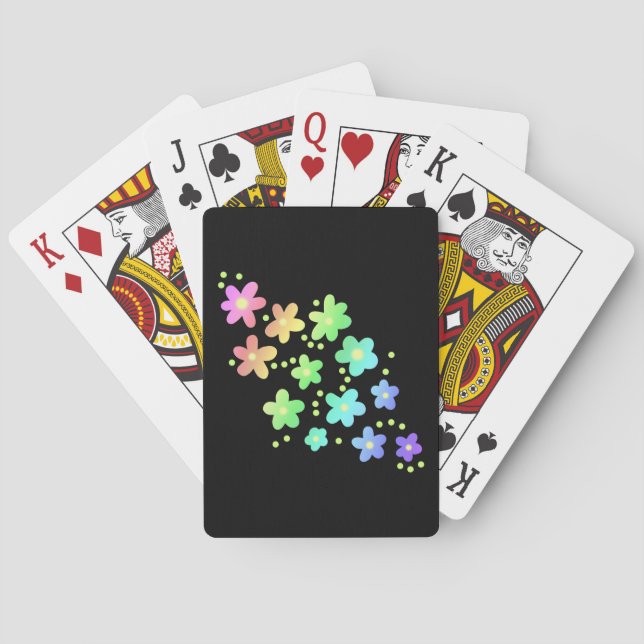 Baraja De Cartas Flores de arcoiris en negro (Reverso)