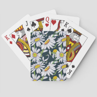 Baraja De Cartas Flores De Chamomile: Acuarela Azul Oscuro.